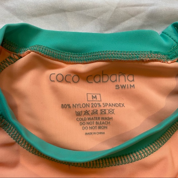 Coco Cabana Rash Guard Medium Orange Green Long Sleeve Sun Protection Swim - Picture 2 of 4